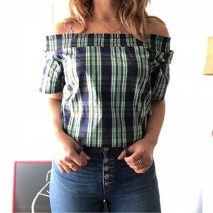 Talbots Plaid Blouse Size Large Top NWOT On Or Off Shoulder